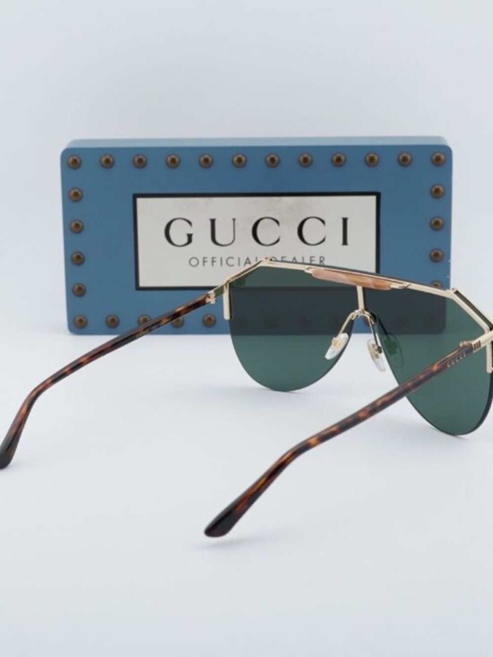 Gucci GG0584S 002 Shield Sunglasses - Gold\Green - Picture 4 of 11